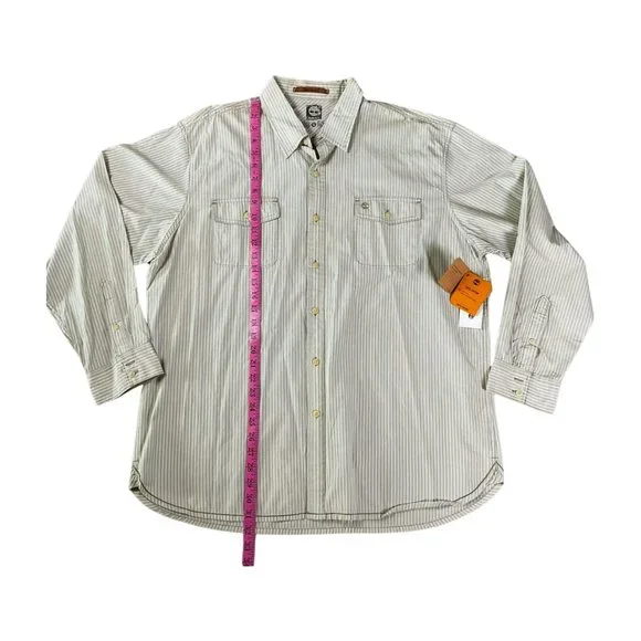 Timberland Men's NWT Button Down Striped Long Sleeve Shirt Beige and White XL - Picture 4 of 7